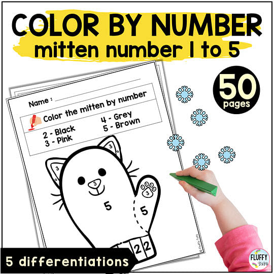 Fun Winter Mitten Color By Number Counting 1-5 2 Fun Winter Mitten Color By Number Counting 1-5 2