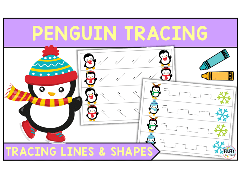 Fun Penguin Tracing Lines and Shapes for Preschool Activities