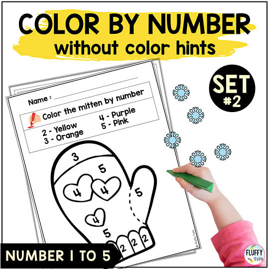 Fun Winter Mitten Color By Number Counting 1-5 4 Fun Winter Mitten Color By Number Counting 1-5 4