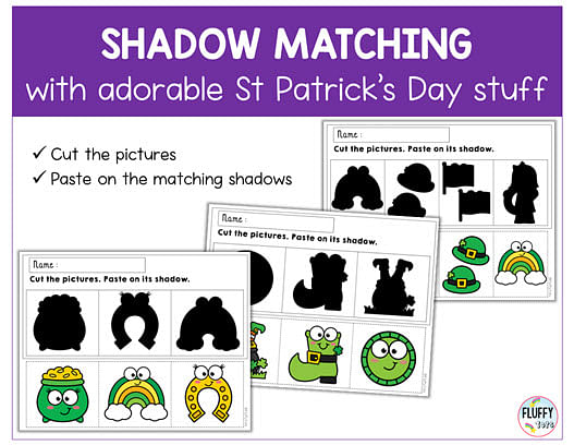 Cut-and-Paste St Patrick's Day Shadow Matching Fine Motor Activities 4 St Patrick's Day Shadow Matching fine motor activities