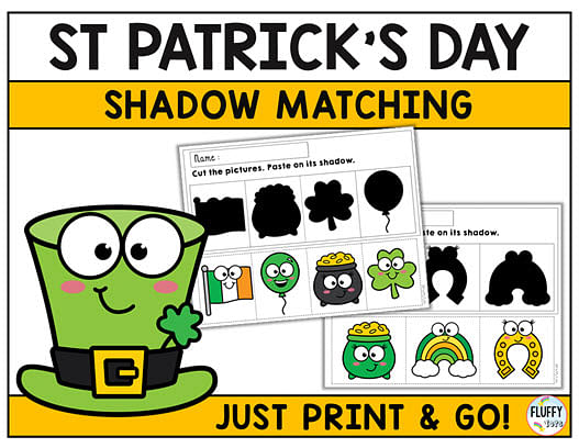 Cut-and-Paste St Patrick's Day Shadow Matching Fine Motor Activities 2 St Patrick's Day Shadow Matching