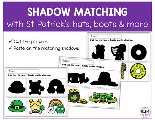 Cut-and-Paste St Patrick's Day Shadow Matching Fine Motor Activities 6 Preschool St Patrick's Day Shadow Matching fine motor activities