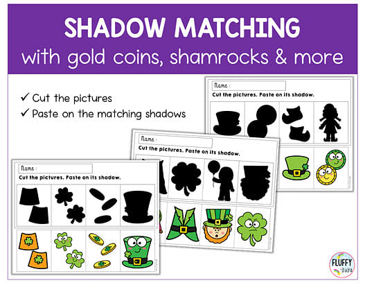 Cut-and-Paste St Patrick's Day Shadow Matching Fine Motor Activities 5 St Patrick's Day Shadow Matching fine motor for preschool activities