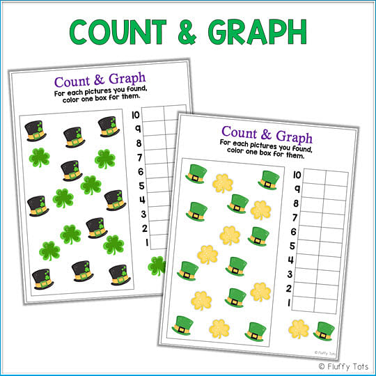 St Patrick's Day Math Activities for Preschoolers : Exciting 10+ Activities 17 St Patrick's Day counting to 10 math count & graph activities
