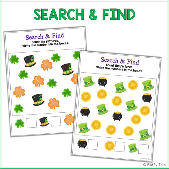 St Patrick's Day Math Activities for Preschoolers : Exciting 10+ Activities 18 St Patrick's Day counting to 10 math search and find activities