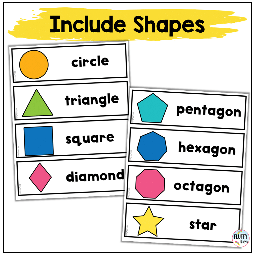 100+ Fun Classroom Labels with Pictures for Back to School Preschool 5 shape classroom labels with pictures