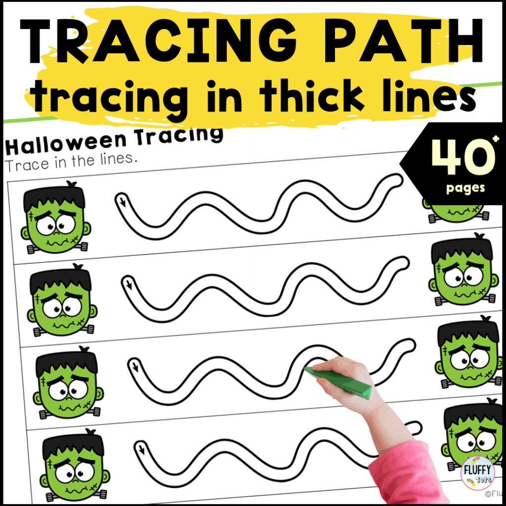 40+ Easy Pages of Halloween Tracing Worksheet - Tracing in Thick Lines for Beginners 37