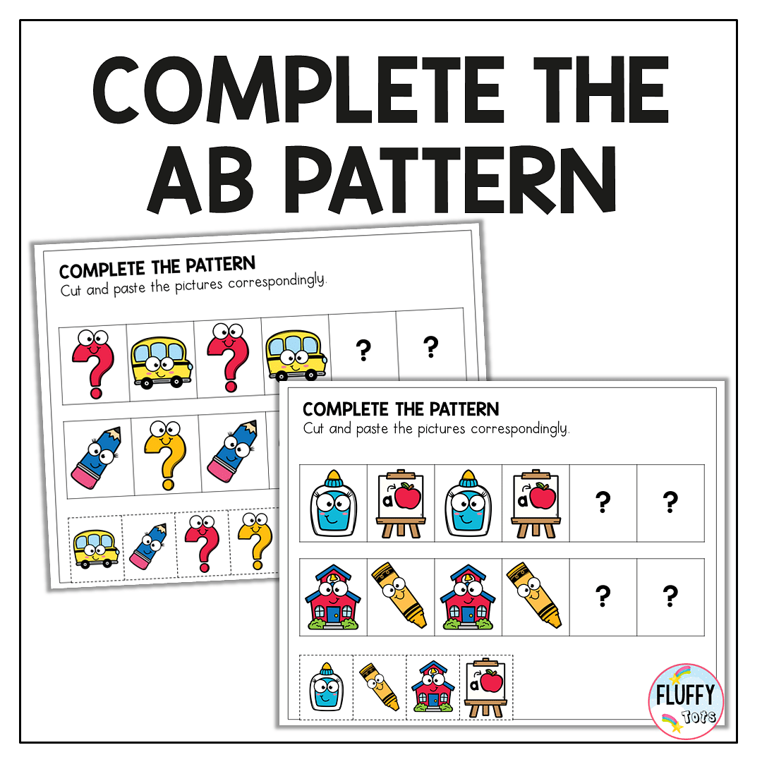 50+ Pages of Easy AB Patterns Worksheets Cut and Paste for Toddler and Preschool 3 Toddler and preschool AB Patterns Worksheets