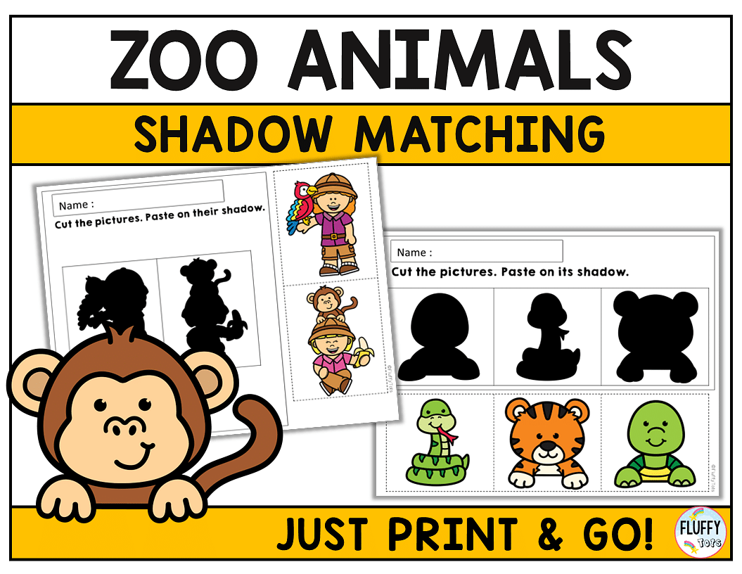 Adorable 20+ Pages Zoo Animals Shadow Matching Worksheets 1 zoo animals shadow matching printables