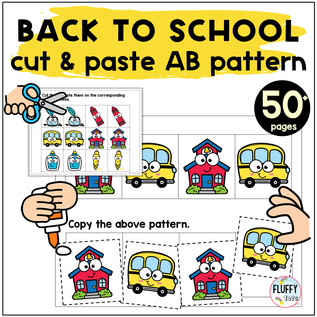 7 Back to School Printable Activities for Preschool for Smooth First Month of School 8 AB pattern printables Back to School Printable Activities