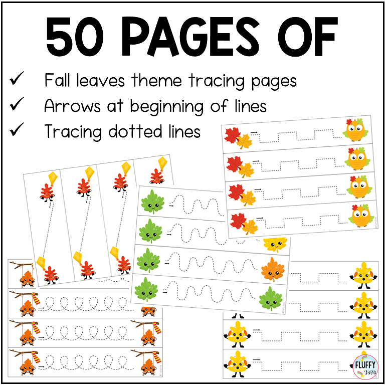 50 Pages Fun Fall Leaves Tracing for Toddler and Preschool Kids 3 Fall leaves tracing