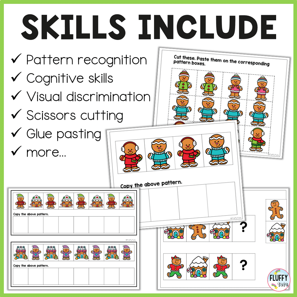 50+ Pages of Fun Gingerbread Pattern Printables Worksheets for Preschool and Toddler Kids 2 Gingerbread pattern worksheets cut and paste