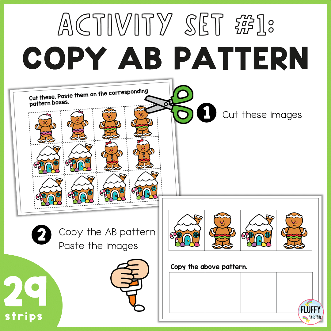 50+ Pages of Fun Gingerbread Pattern Printables Worksheets for Preschool and Toddler Kids 3 Gingerbread pattern worksheets cut and paste
