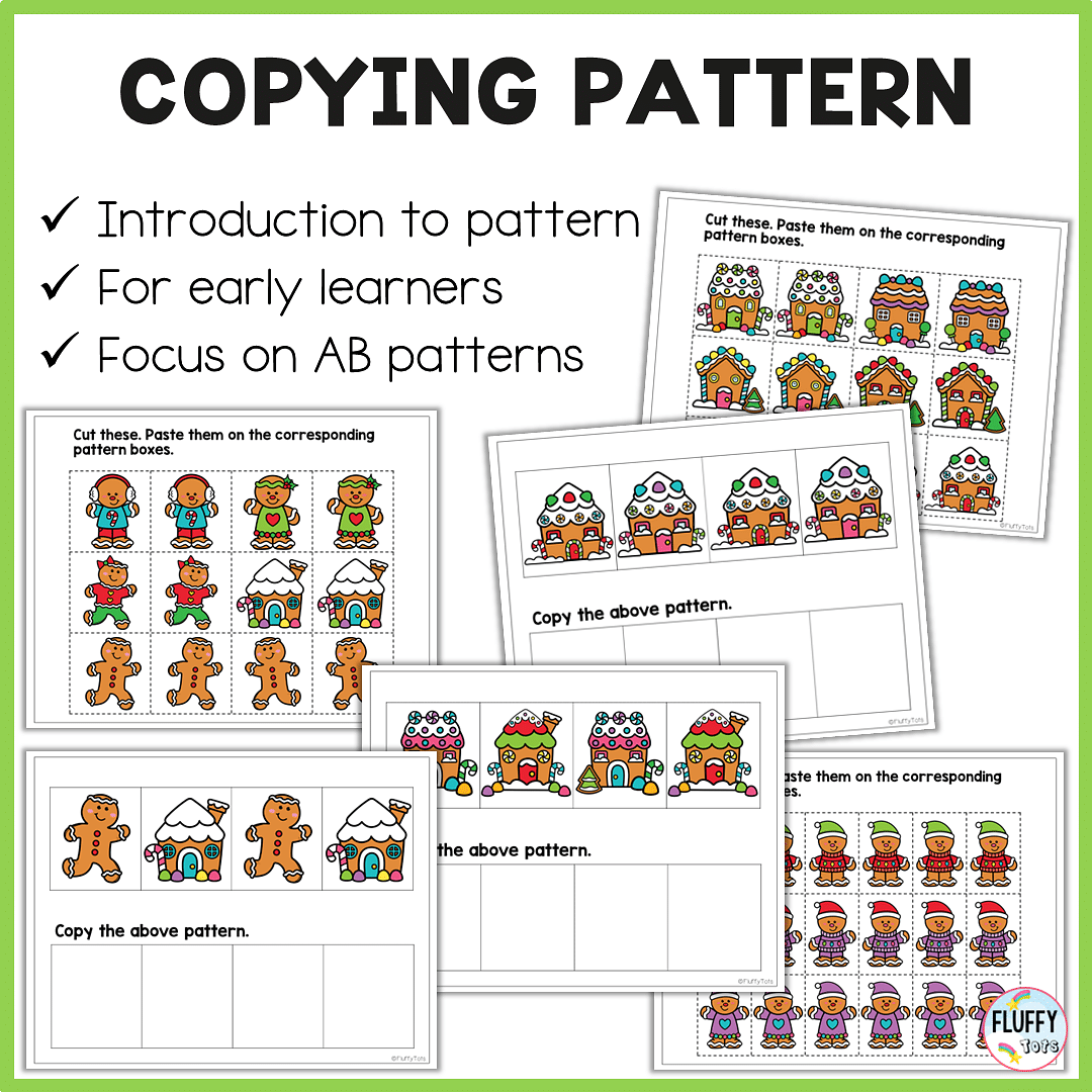 50+ Pages of Fun Gingerbread Pattern Printables Worksheets for Preschool and Toddler Kids 4 Gingerbread pattern printables cut and paste