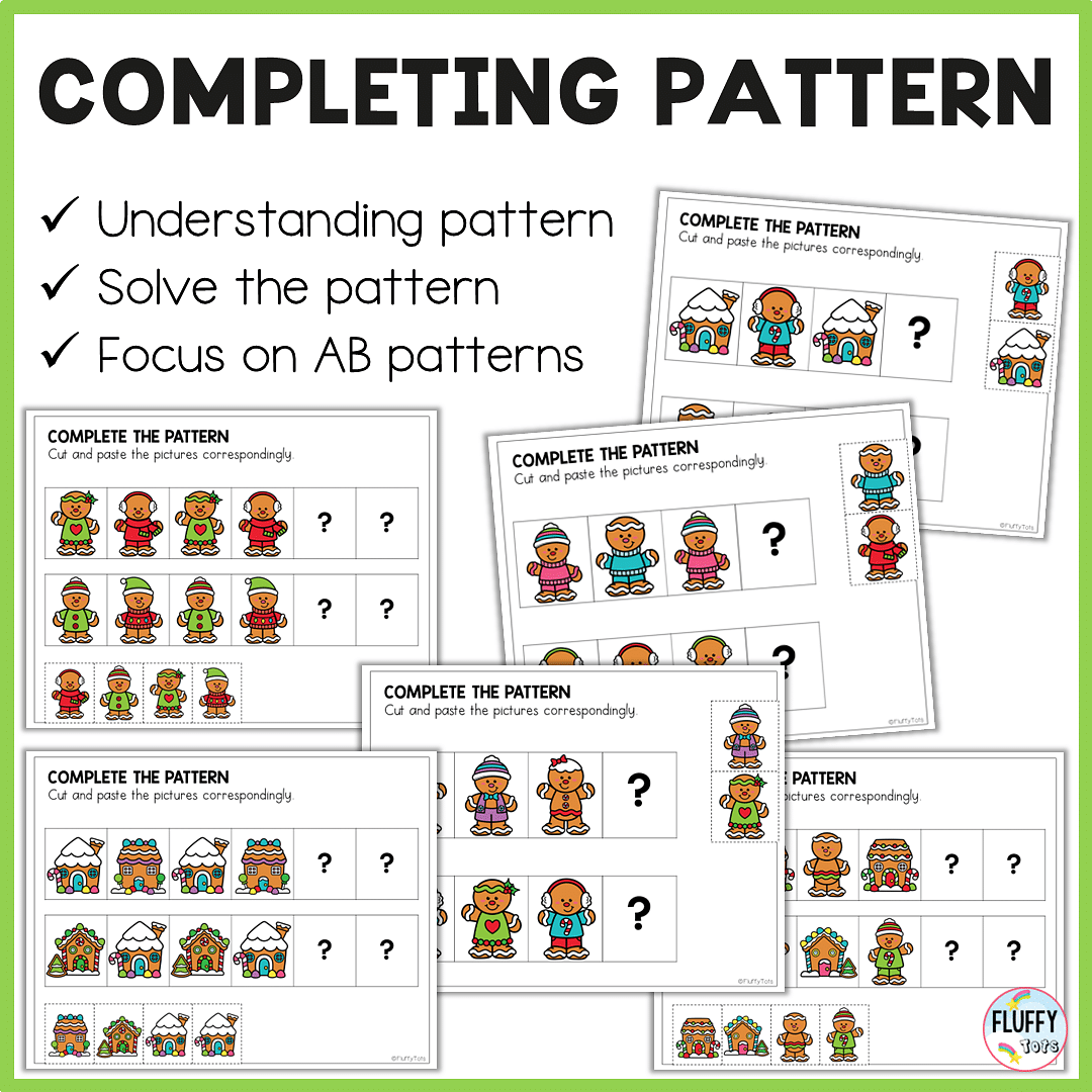 50+ Pages of Fun Gingerbread Pattern Printables Worksheets for Preschool and Toddler Kids 6 Gingerbread pattern printables cut and paste