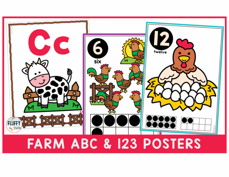 farm animals posters alphabet and numbers