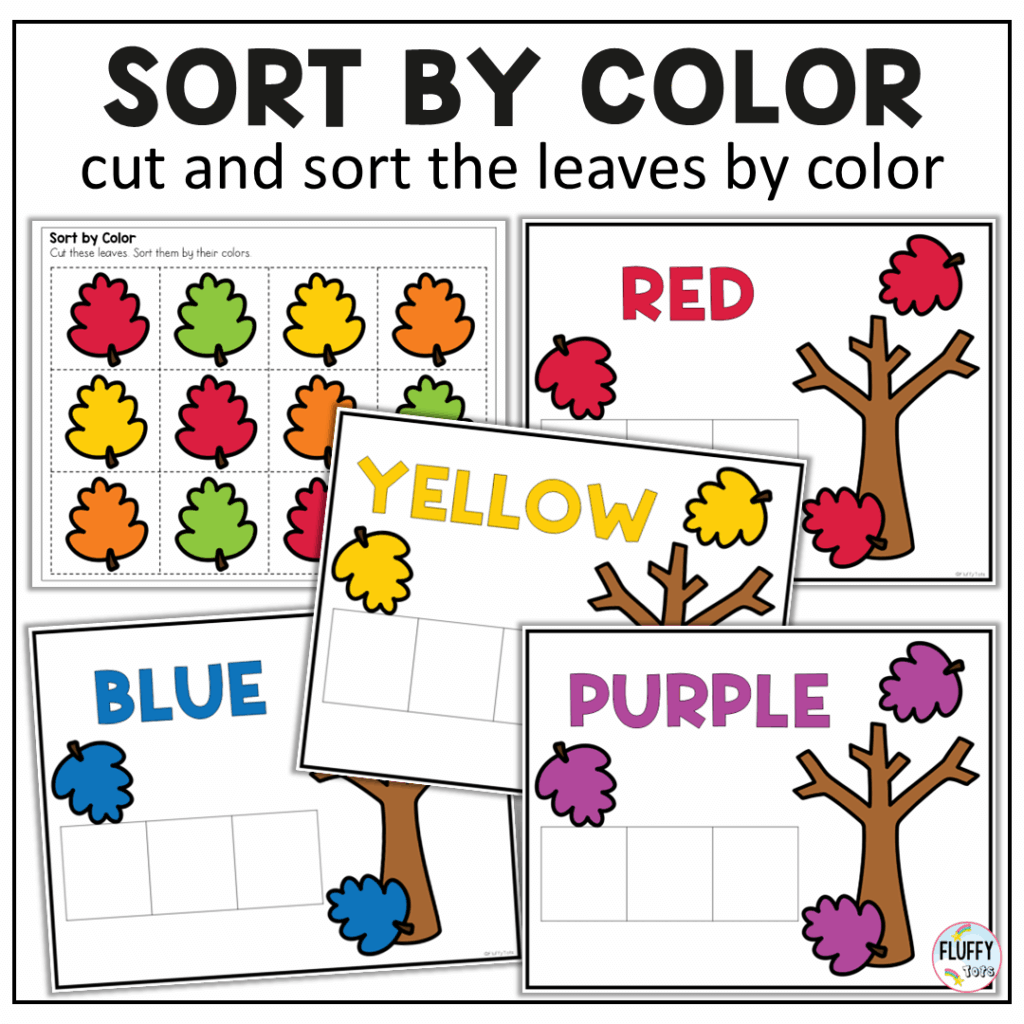 Fall leaves fine motor cutting worksheets sorting by color