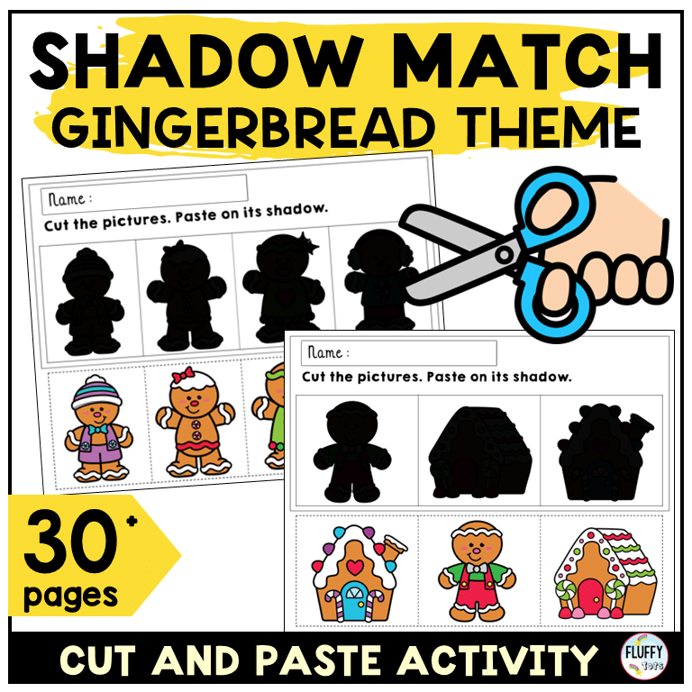 30+ Page of Fun & Festive Gingerbread Shadow Matching 1