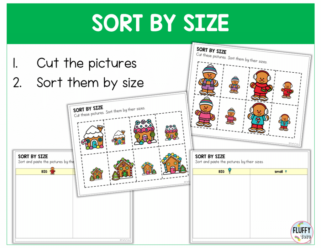 Gingerbread fine motor cut and paste sorting by size