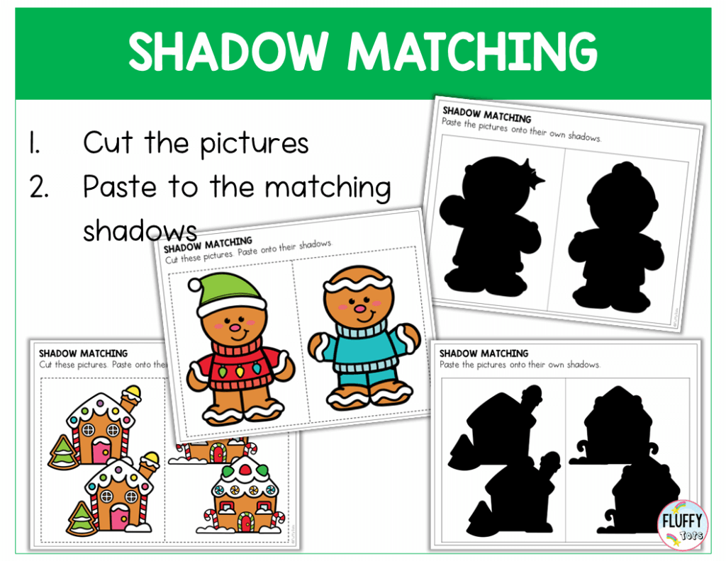 Gingerbread fine motor cut and paste shadow matching