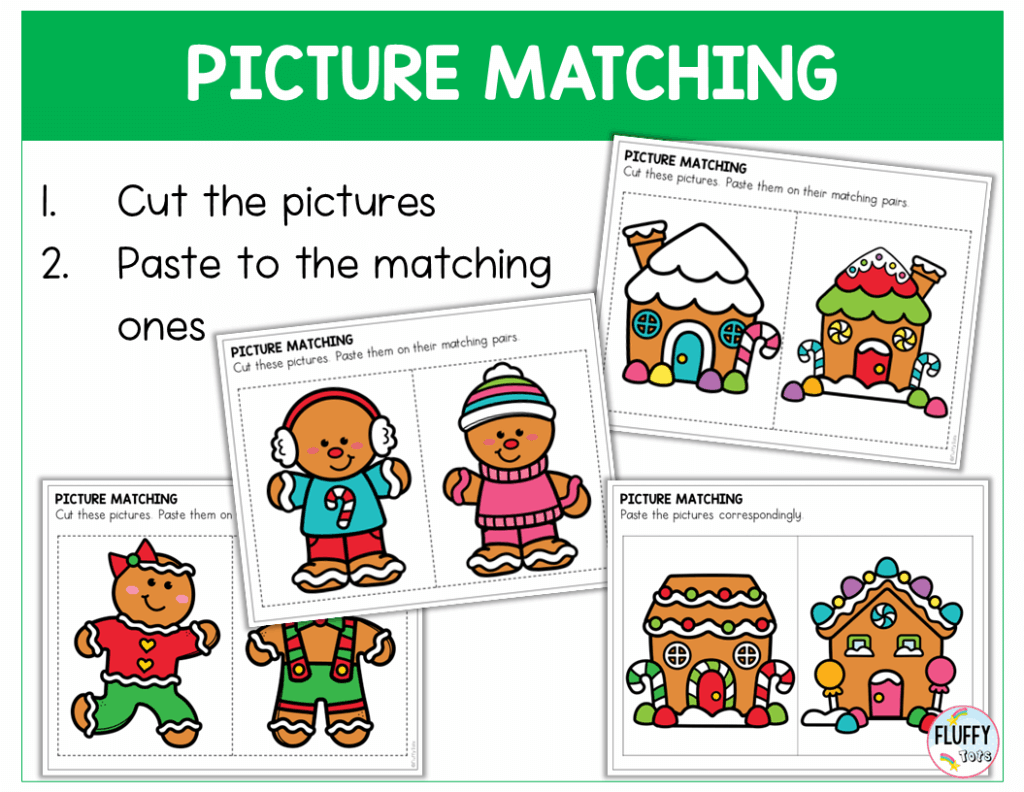 Gingerbread fine motor cut and paste picture matching