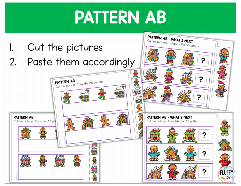 Gingerbread fine motor cut and paste AB pattern
