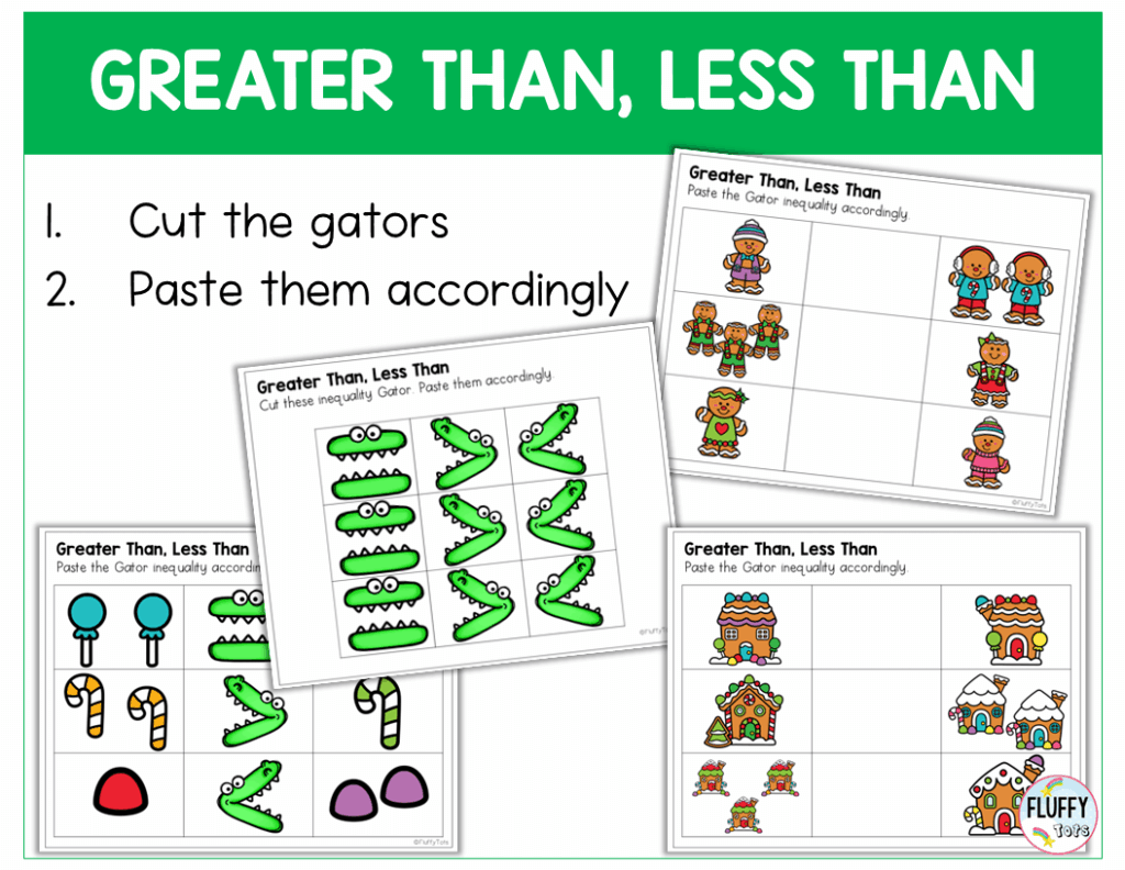 Gingerbread cut and paste greater than less than