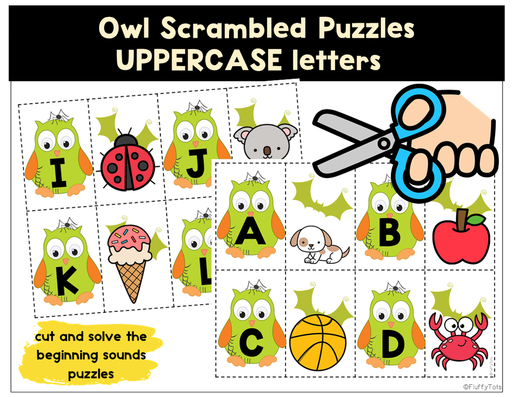 4 Sets of Halloween Beginning Sounds Cut and Paste Puzzles Worksheets 5