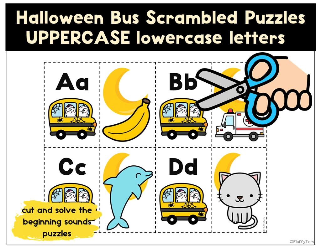 Halloween beginning sounds cut and paste worksheets